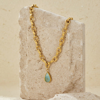 Aqua Stone Drop Gold Chain Necklace