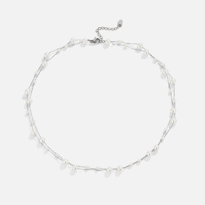 Layered Silver Tori Pearl Necklace