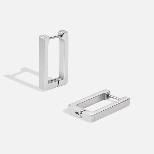 Silver Rectangle Hoop Earrings
