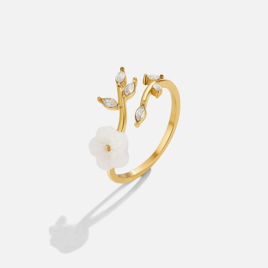 Silver White Blossom Flower Ring
